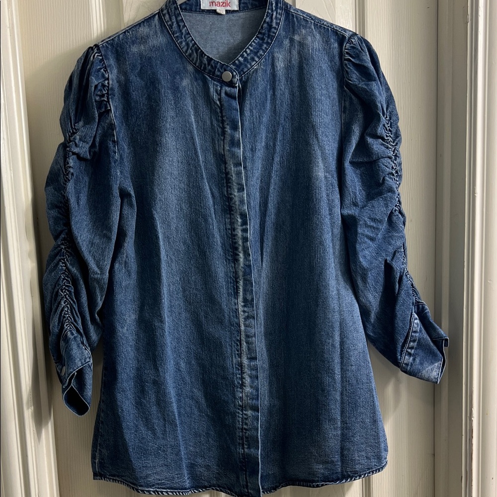 Mazik Top Women Medium Blue Denim With Distressing